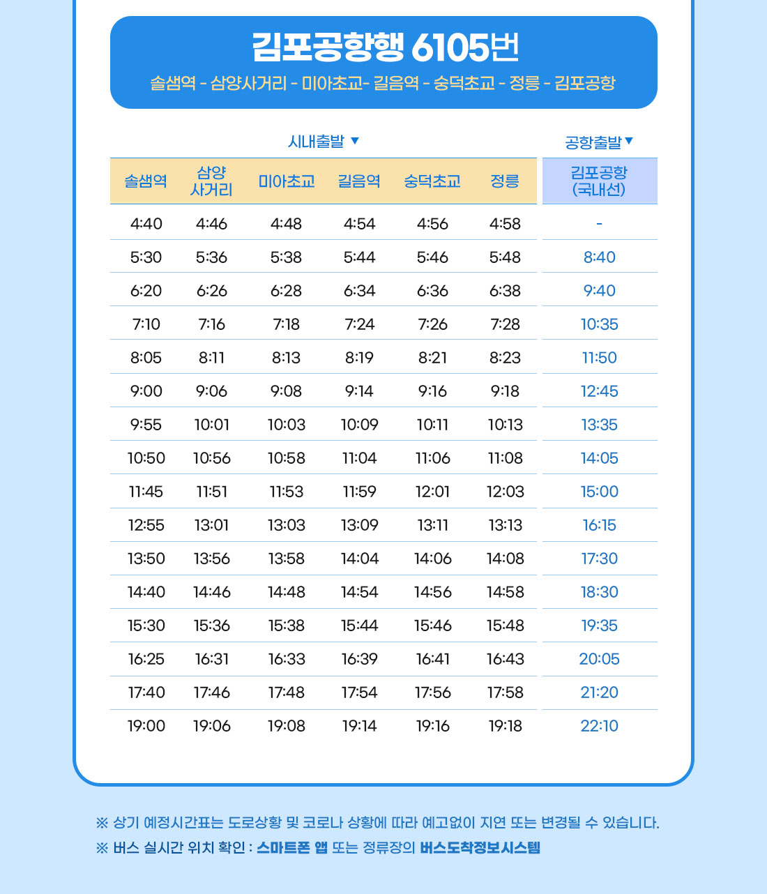 김포공항 행 노선 6101번, 6105번